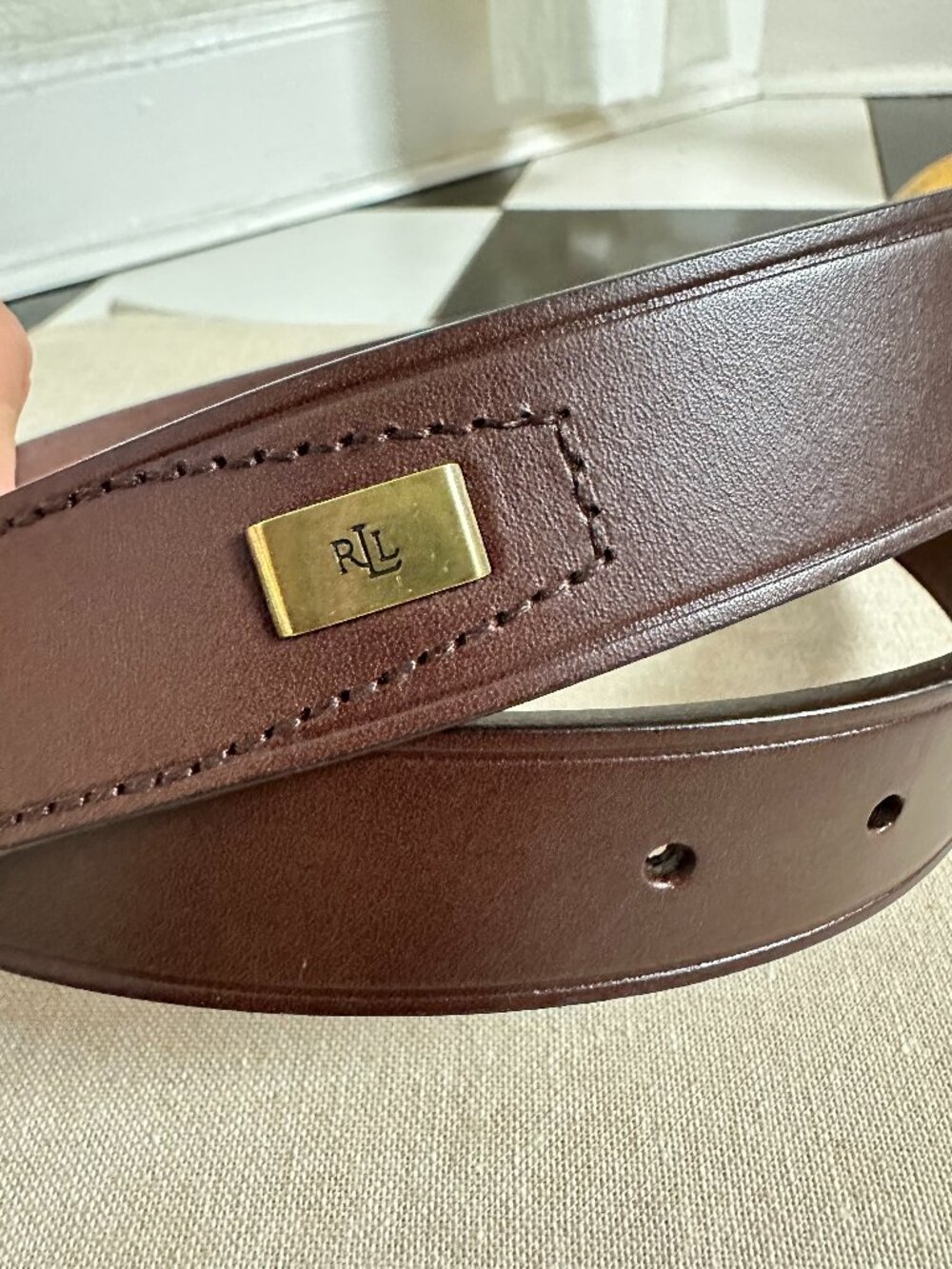 Ralph Lauren Brown Italian Leather Solid Brass Belt Size L
